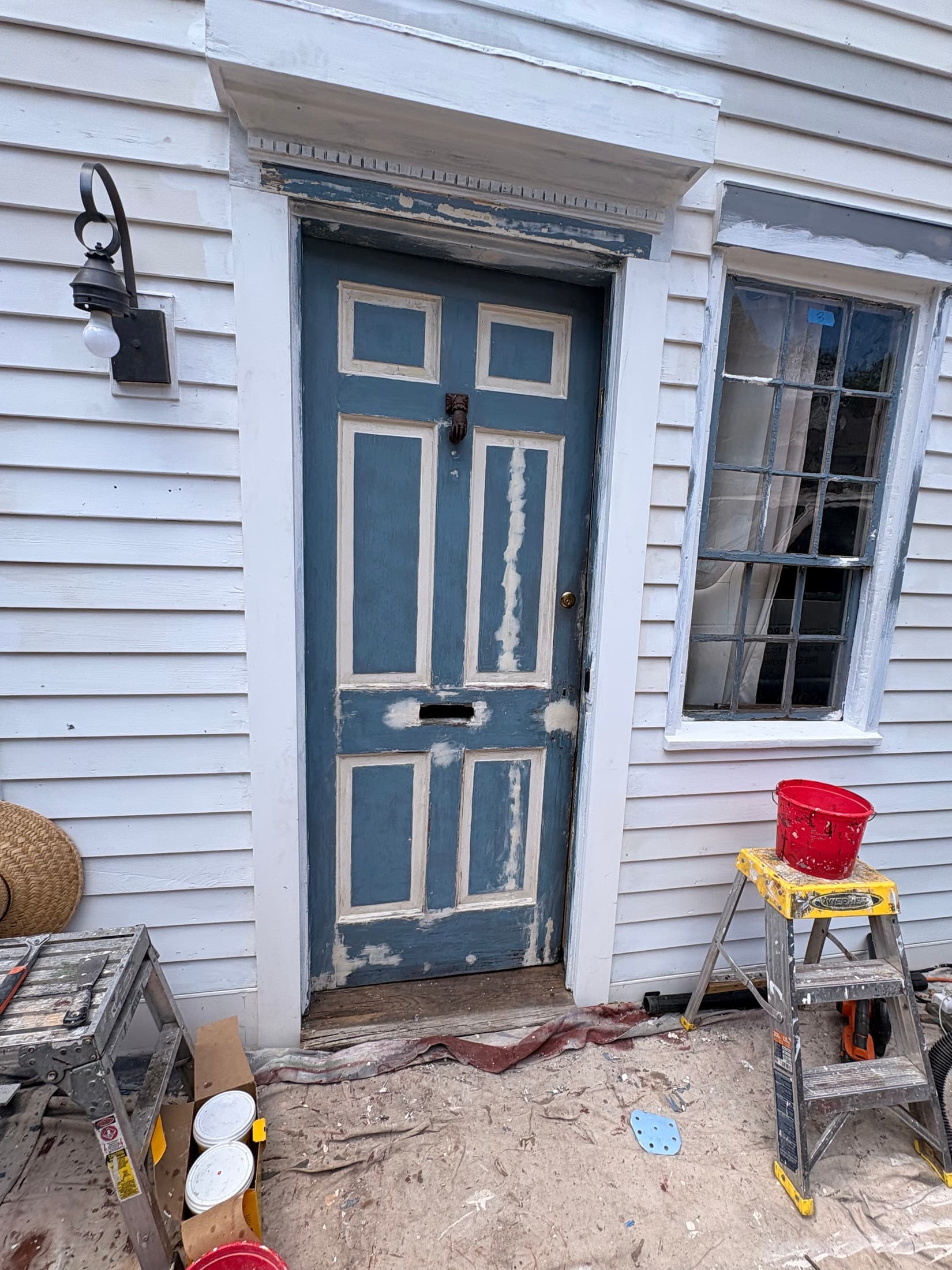 Close-up of a freshly painted exterior door and window